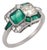 Early 20th Century Art Deco Style Diamond Emerald Platinum Toi Et Moi Ring, Size 7 For Sale