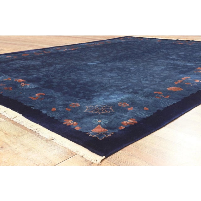 Navy Blue Antique Chinese Art Deco Rug - 08'10 x 11'06 For Sale - Image 8 of 11