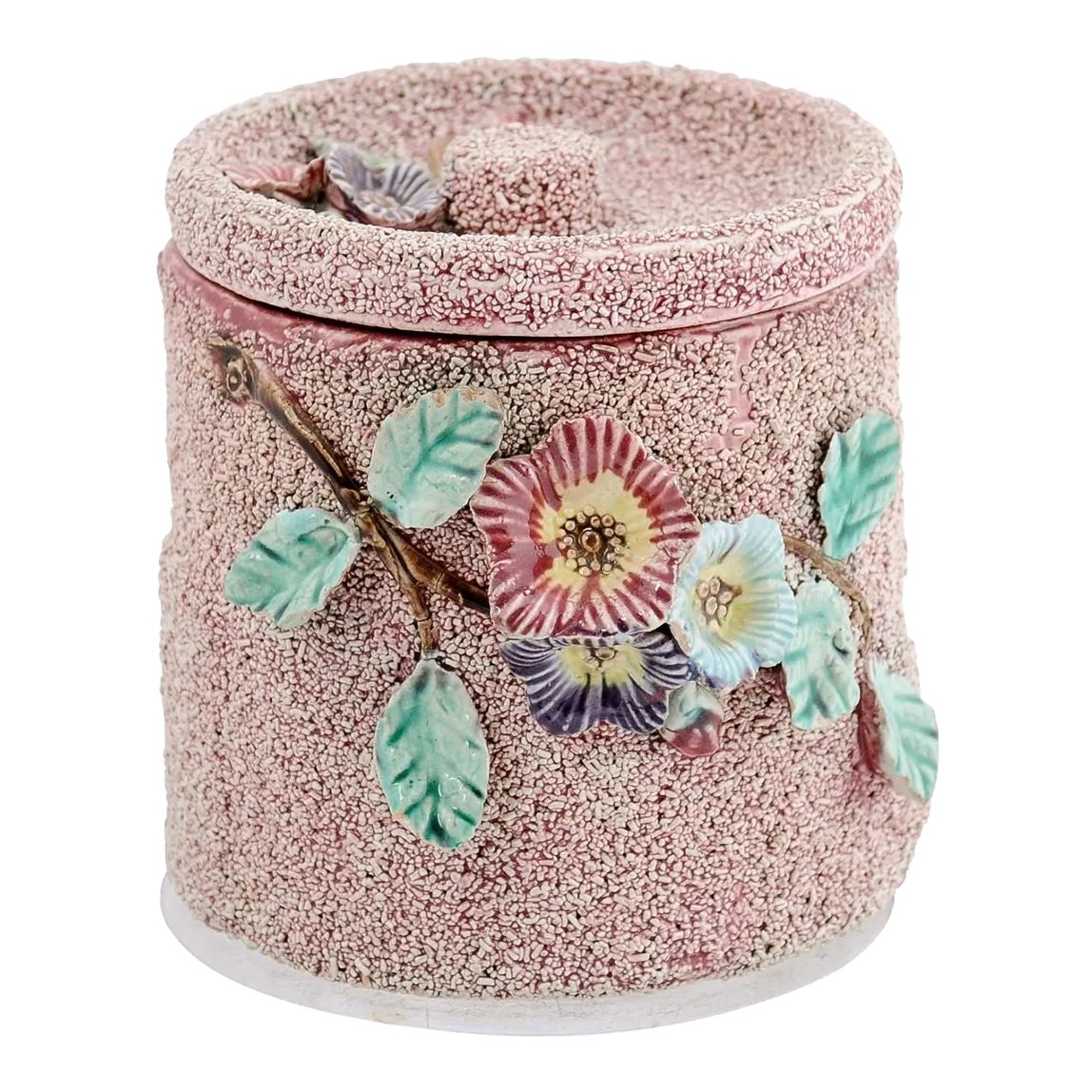 English 20th Century Pottery Box with Floral Motifs, Textured Ground ...