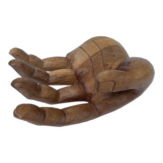 Late 20th Century Vintage Carved Wood Large Hand Sculpture Tray For Sale
