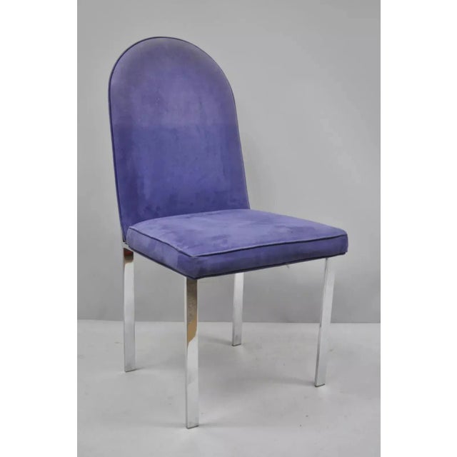 Late 20th Century Mid Century Modern Chrome Flat Bar Dining Side Chair Attributed Tri Mark Designs For Sale - Image 4 of 10