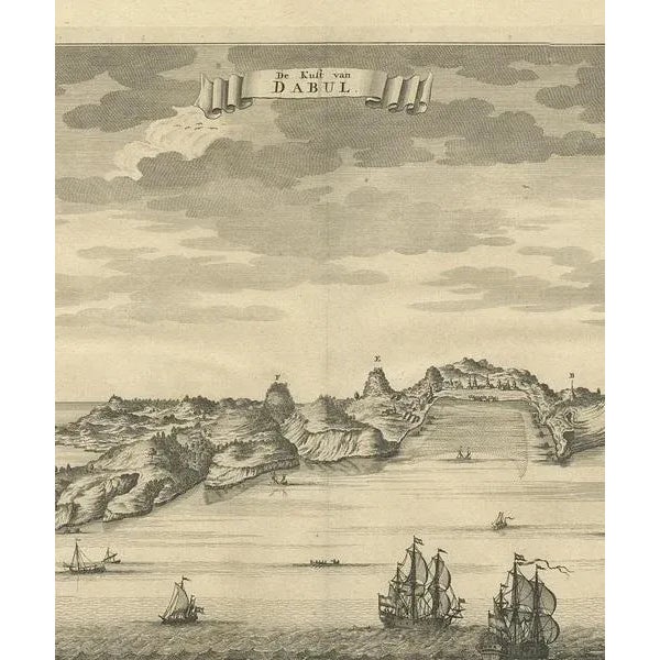 F. Valentijn, Illustration of the Coast of Dabhol 'ndia, 1726, Print For Sale - Image 4 of 6