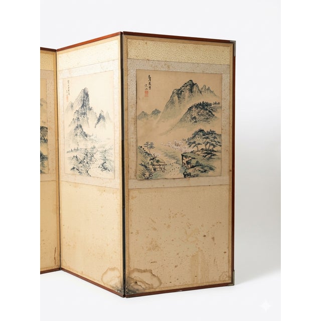 Enchanting Japanese Byobu Meiji Period Hand Painted Folding Screen Late 19th Century For Sale - Image 4 of 8