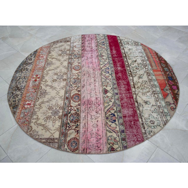 Hand Knotted Turkish Round Rug Bohor Decor Area Rug - 6'1" Diameter For Sale - Image 6 of 14