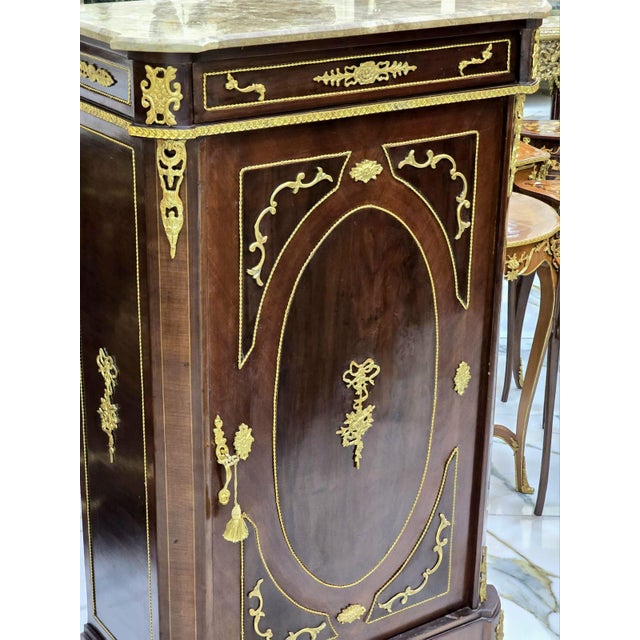 French Louis XVI Style Marble Top Commode Cabinet With Gold Leaf Details For Sale - Image 3 of 4
