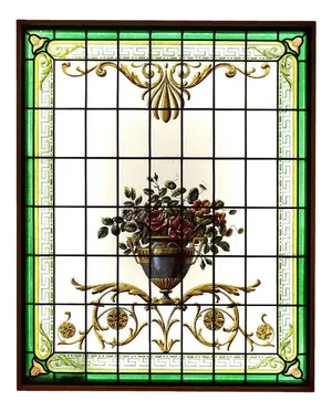 Ligthed Stained Glass Window with a Decor of Flowers, 1880