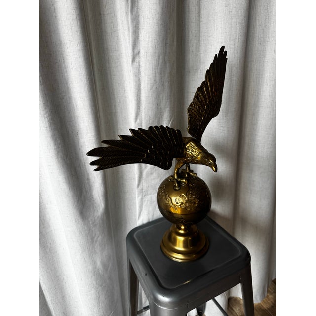 Vintage Brass Eagle on Globe Sculpture For Sale - Image 10 of 12