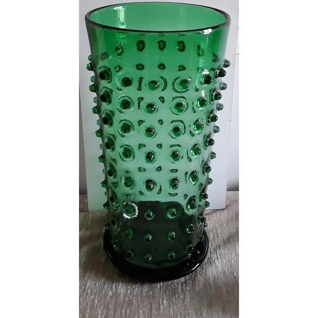 Glass Big Vintage Green Glass Vase, 1970s For Sale - Image 7 of 7
