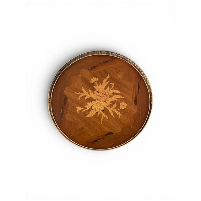 Small Vintage Brass Side Table, 1950s Italian mid century modern with inlaid floral design.