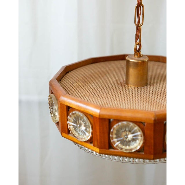 1960s Carl Fagerlund for Orrefors Teak & Glass Chandelier For Sale - Image 9 of 9