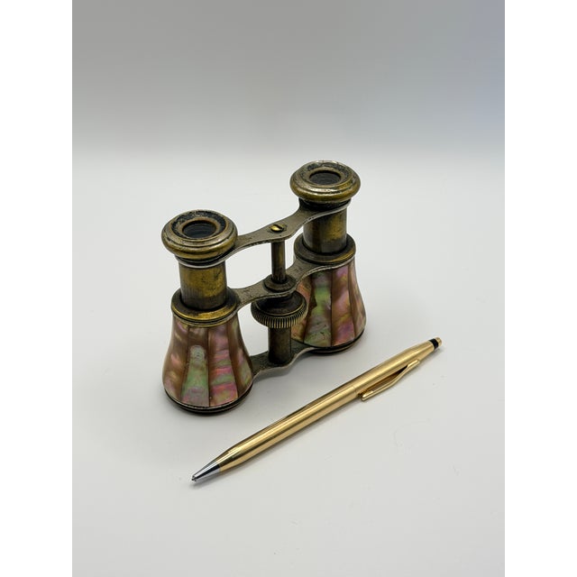 Antique French Mother of Pearl Opera Glasses in Aged Brass For Sale In Chicago - Image 6 of 6
