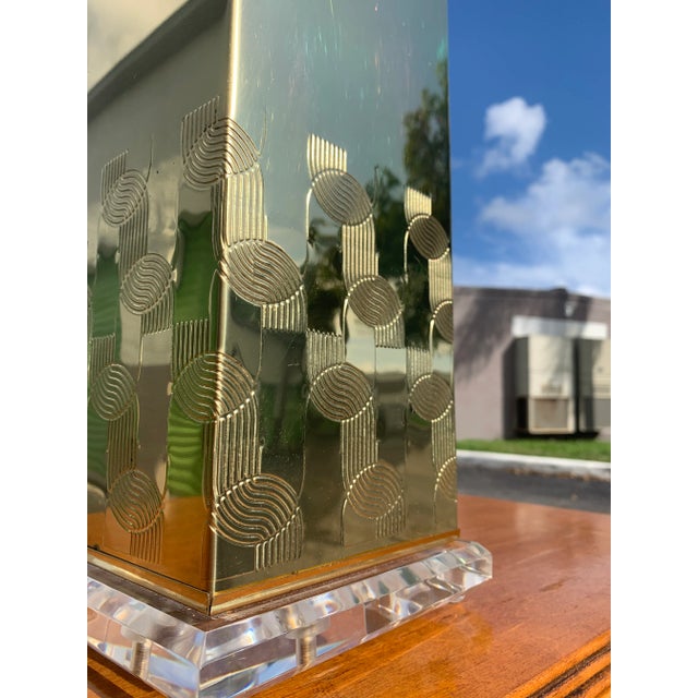Metal 1970s Pierre Cardin Style Brass and Lucite Table Lamp For Sale - Image 7 of 13