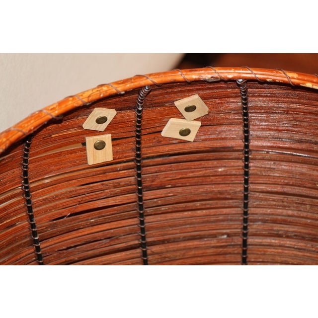 Wood Gorgeous, Large, Vintage Pencil Reed Basket, Iron Handles For Sale - Image 7 of 12