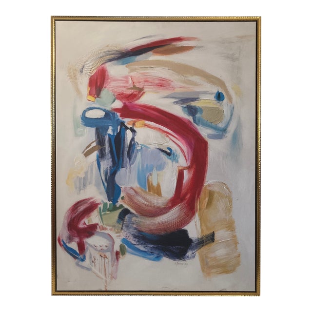 Abstract Mixed-Media Painting in Gold Floater Frame by Eveline Brodsky (Ukrainian-Canadian, B. 1964) For Sale