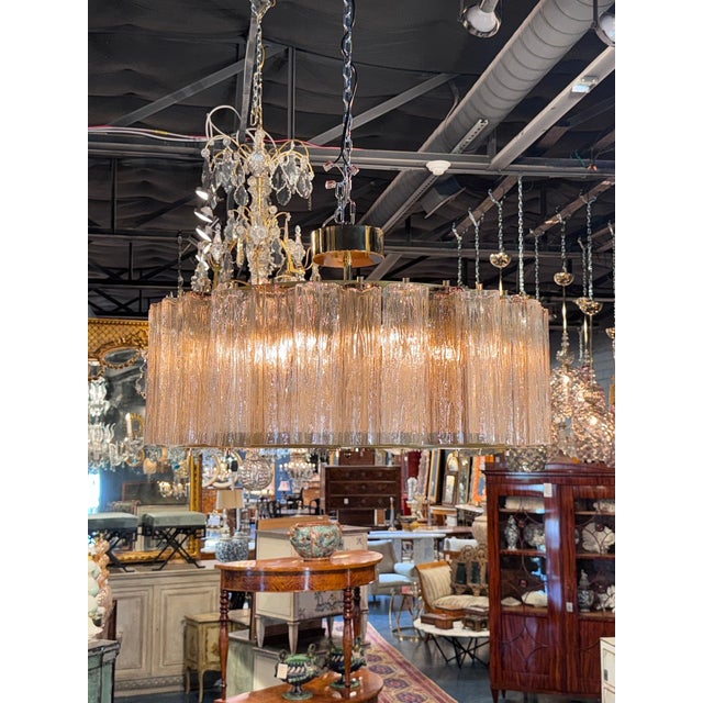 Murano Champagne and Clear Tronchi Glass Drum Chandelier For Sale In Dallas - Image 6 of 6