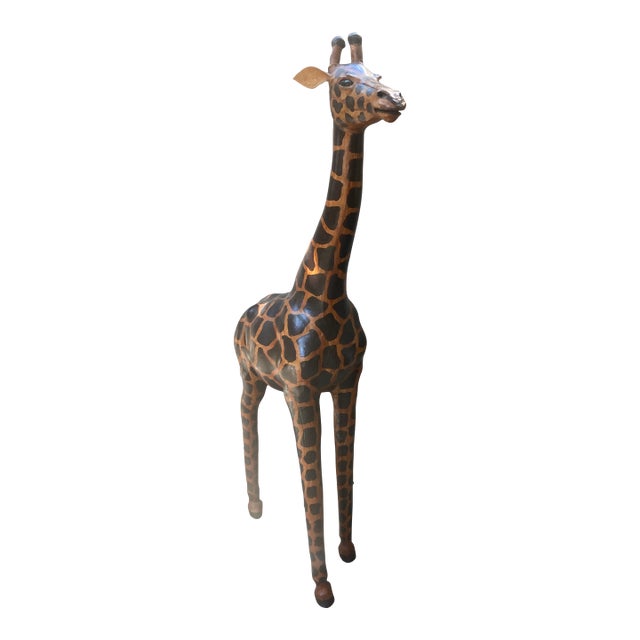 Tall 4ft - Vintage Leather Wrapped Giraffe Sculpture For Sale