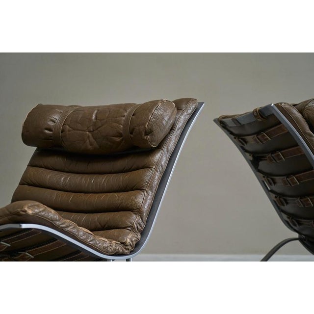 Ari Lounge Chairs in Steel and Patinated Leather by Arne Norell, 1960s, Set of 2 For Sale - Image 11 of 14