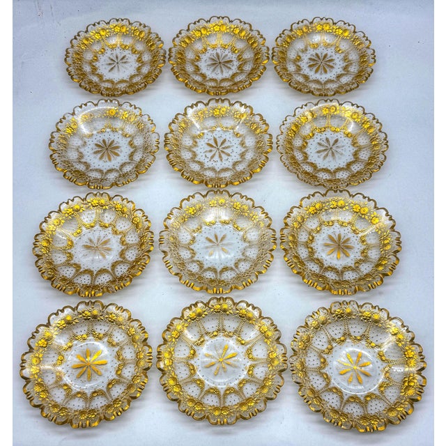 Glass Set of 12 Belle Époque Cut Glass and Gilt Dessert Plates, circa 1890–1910 For Sale - Image 7 of 18