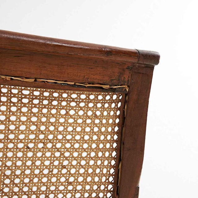 Brown Colonial Style Fireplace Armchair in Vienna Straw For Sale - Image 8 of 12
