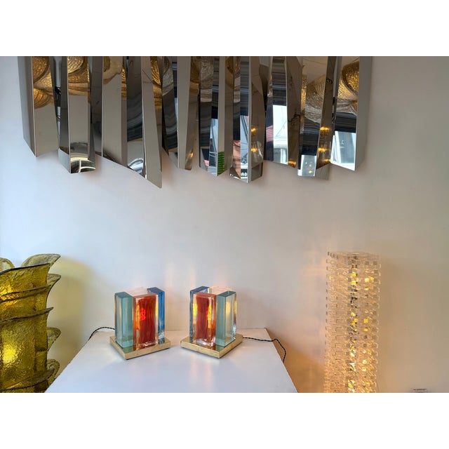 Contemporary Pair of Lamps Cubic Pennellate Murano Glass and Brass, Italy For Sale - Image 13 of 13