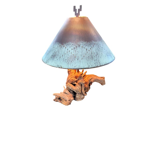1980s Handcrafted Copper and Sonoran Desert Velvet Mesquite Wood Table Lamp - Organic Modern For Sale - Image 17 of 18