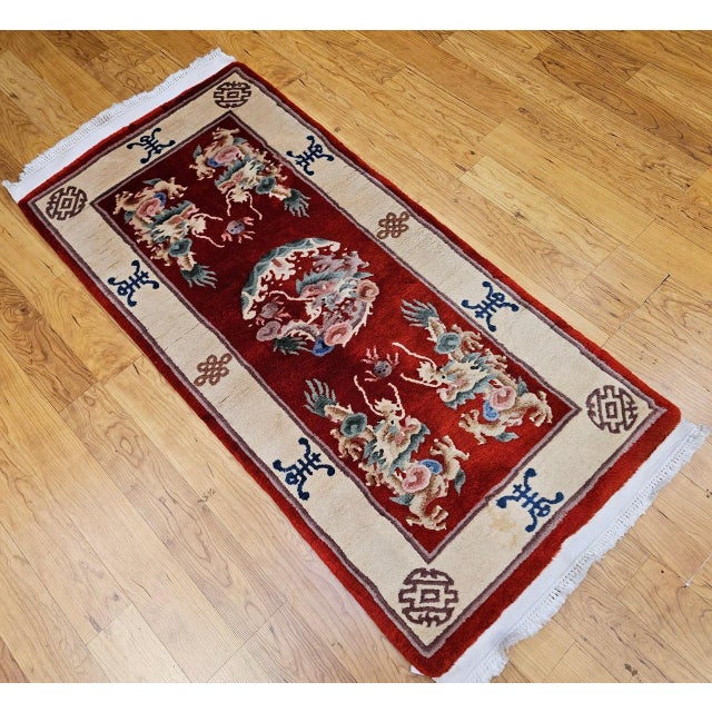 Vintage Chinese Art Deco Hand-Knotted Rug, Floral Motif, Wool, 1900s, 3' x 5' For Sale - Image 12 of 13