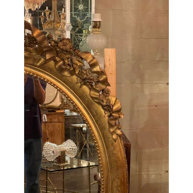 19th C. French Louis XV Oval Giltwood Mirror For Sale - Image 4 of 9