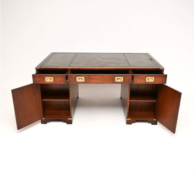 Wood Antique Leather Top Military Campaign Partners Desk, 1950 For Sale - Image 7 of 11