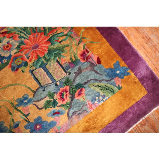 Bright Green Antique Chinese Art Deco Carpet - 9' x 11'9" For Sale - Image 8 of 12