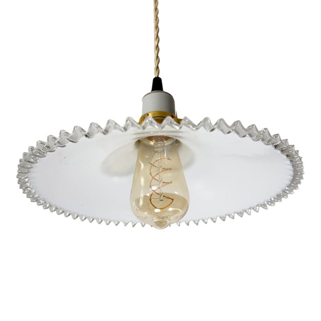 French White Opaline Glass “Frill” Pendant Light, 1930s For Sale