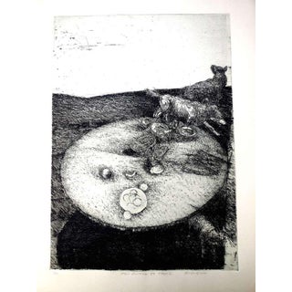 Robert A. Birmelin, Interior View Dogs Running By Table Abstract Modernist Etching, Robert Birmelin For Sale