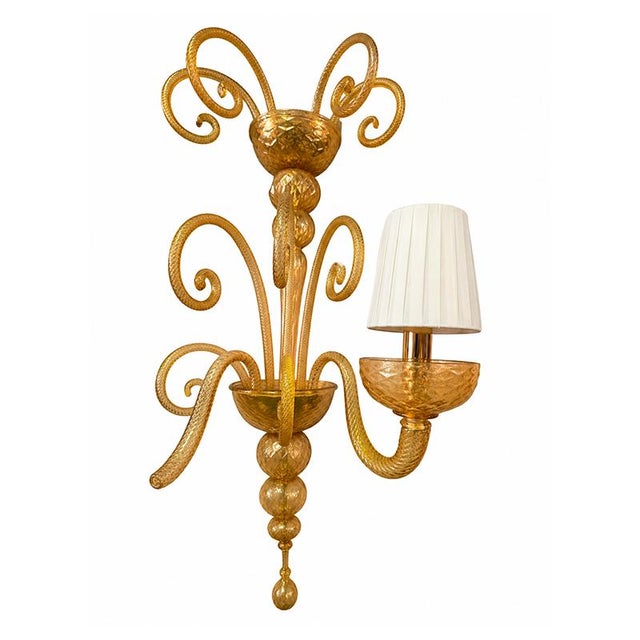 Venetian Wall Light in Amber-Colored Murano Glass, 1980s, Set of 2 For Sale - Image 3 of 6