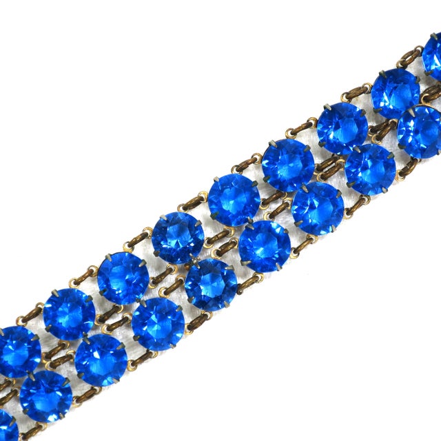 Vintage silver-plated Austrian sapphire crystal link bracelet 1950s. Linked open-back cup settings with round faceted...