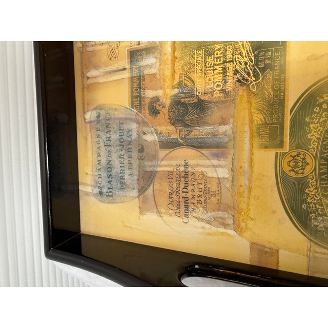 Brown Decoupage Tray of Champagne Labels For Sale - Image 8 of 12