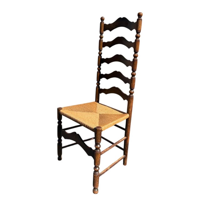 Textile English Ladder Back Accent Chair With Rush Seat For Sale - Image 7 of 9