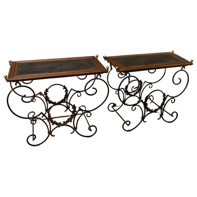 Mid-Century Wrought Iron and Blackened Wood Consoles, 1950s, Set of 2 For Sale - Image 9 of 9