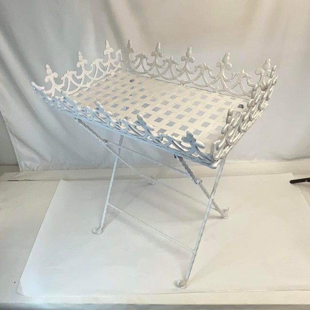 1950s French Wrought Iron Folding Patio Table With Fleur De Lis Design