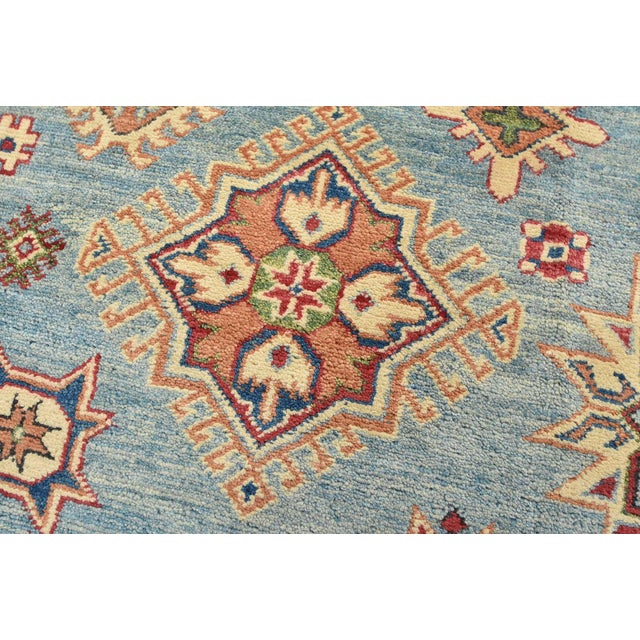 Textile Kazak Rug 8'5'' X 9'7'' Blue Wool Tribal Hand-Knotted Oriental Carpet For Sale - Image 7 of 12