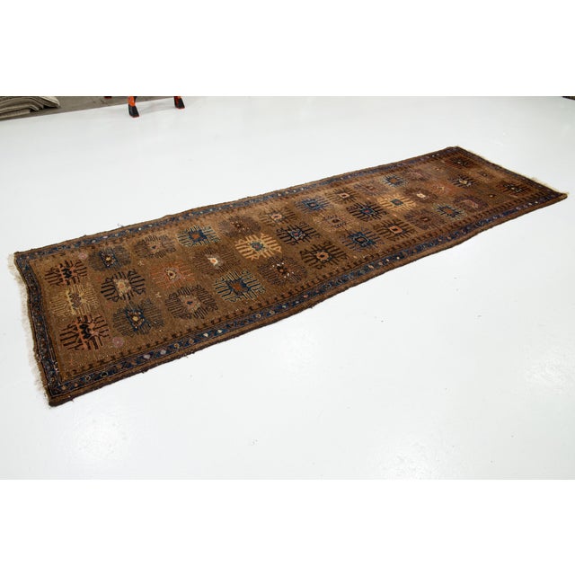 Persian Handmade Brown Antique Wool Runner Persian Hamadan With Floral Pattern For Sale - Image 3 of 8