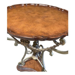 Late 20th Century French Style Mixed Metal and Scalloped Wood Top Accent Table For Sale