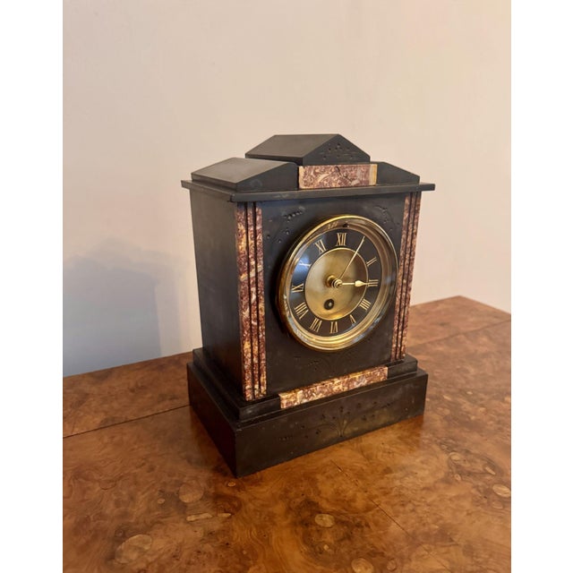 Antique Marble Inlaid Mantle Clock, 1900 For Sale - Image 3 of 6