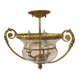 Late 20th Century Decorative Brass and Blown Glass Urn Pendant Light For Sale