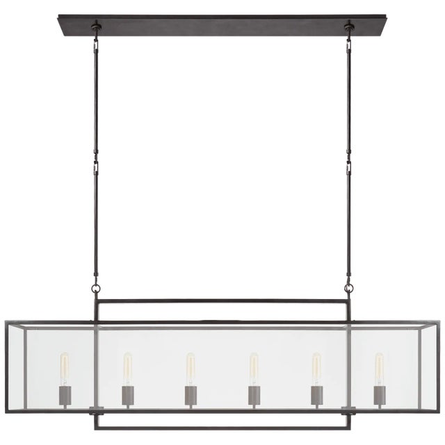 Modern Ian K. Fowler for Visual Comfort Signature Halle Large Linear Pendant in Aged Iron with Clear Glass For Sale - Image 3 of 3