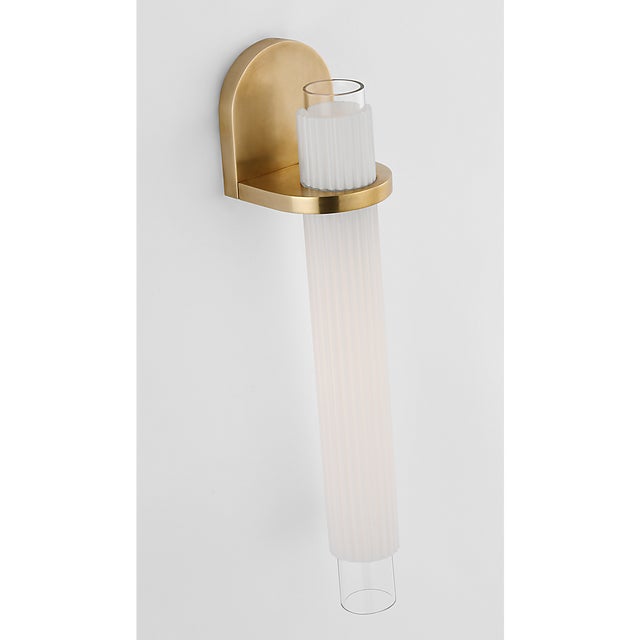 Modern Windsor Smith for Visual Comfort Signature Arena 20" Sconce in Hand-Rubbed Antique Brass with White Ribbed Glass For Sale - Image 3 of 9