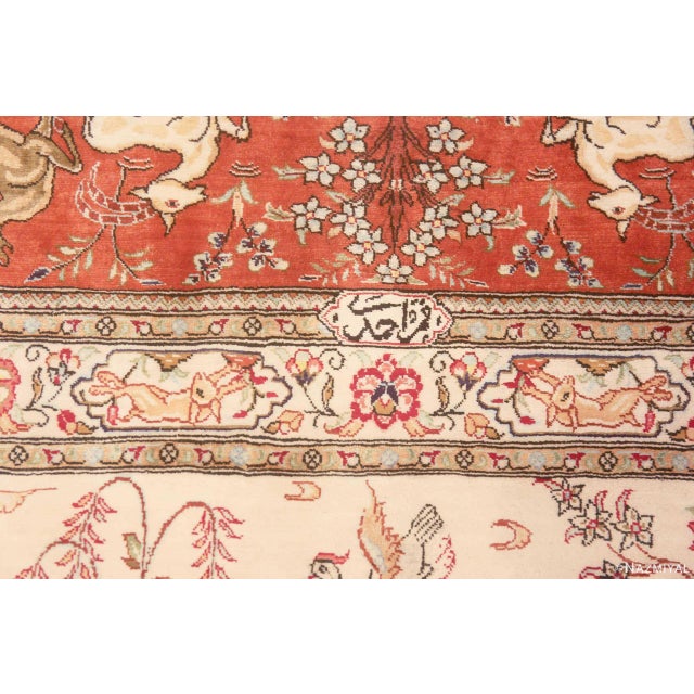 Red Nazmiyal Collection Hunting Scene Persian Silk Qum Rug For Sale - Image 8 of 8