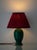 Art Deco French Emerald Green Ceramic Table Lamp with Ruby Silk Shade, 1930s For Sale - Image 3 of 14