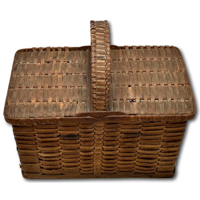 Late 19th Century Outstanding Antique American Pennsylvania Amish Hand Woven Alder & Ash Wood Splint Picnic Basket Circa Late 1800s For Sale - Image 5 of 18