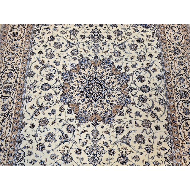 Vintage Exceptionally Fine Persian Nain Habibian Area Rug, Hand-Knotted Wool & Silk, Floral Pattern, 7x10, Ivory & Blue For Sale - Image 10 of 16