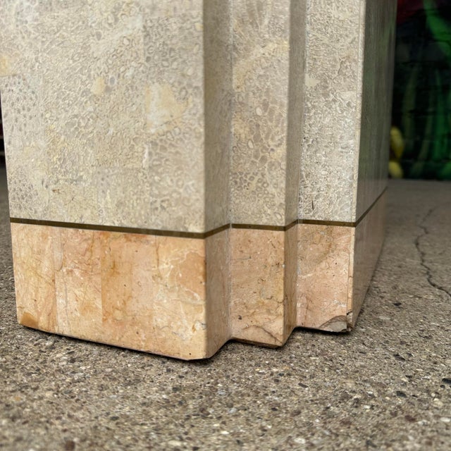 Cream Maitland-Smith Tessellated Marble Stone Pedestal For Sale - Image 8 of 12