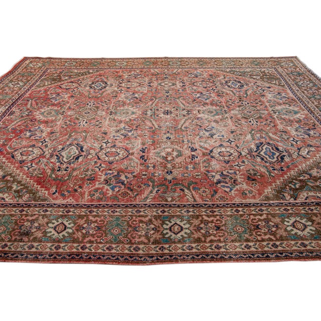 1960s Vintage Persian Distressed Beige Handmade Floral Wool Rug For Sale - Image 5 of 7